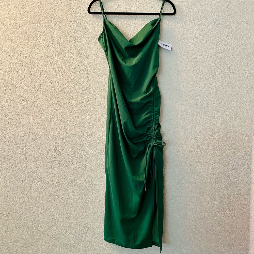 Solid drawstring midi dress (large)